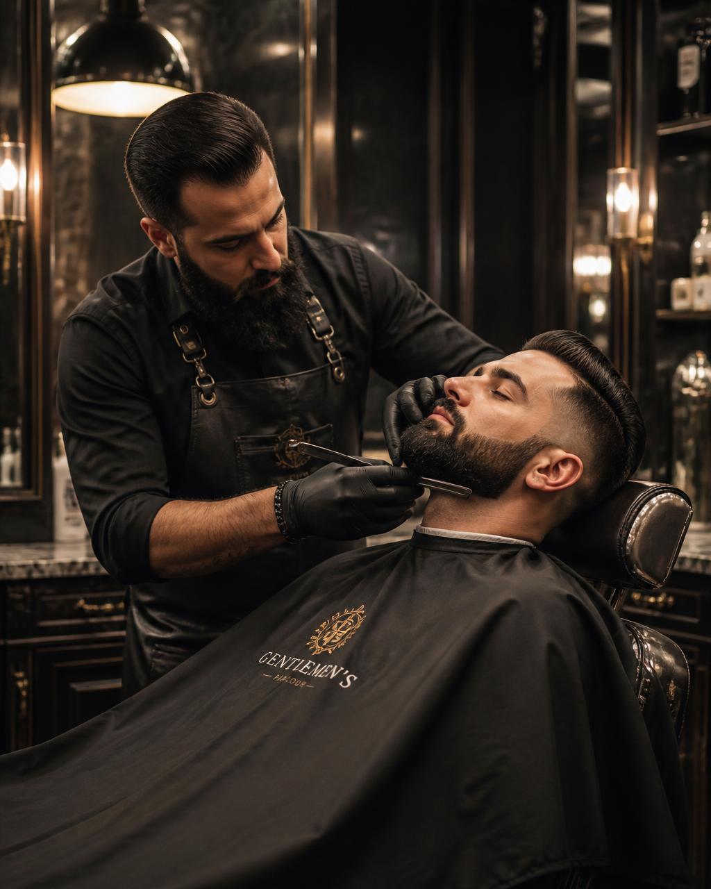 Client with a sharp fade and sculpted beard after a precision grooming session